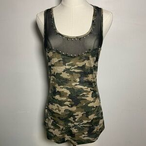 Dots camo micromesh studded micro mesh tank top size medium indie sleaze Y2K